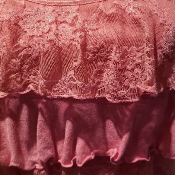 COPY - Zenana Outfitters Salmon Colored Ruffle Lace Top - Picture 3 of 4